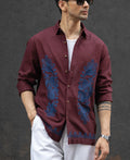 Wine Embroidered Linen Blend Shirt
