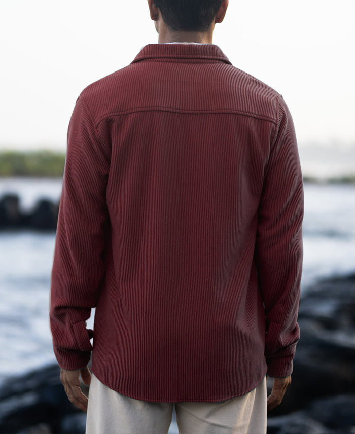 Wine Structured Knit Shirt With Pockets
