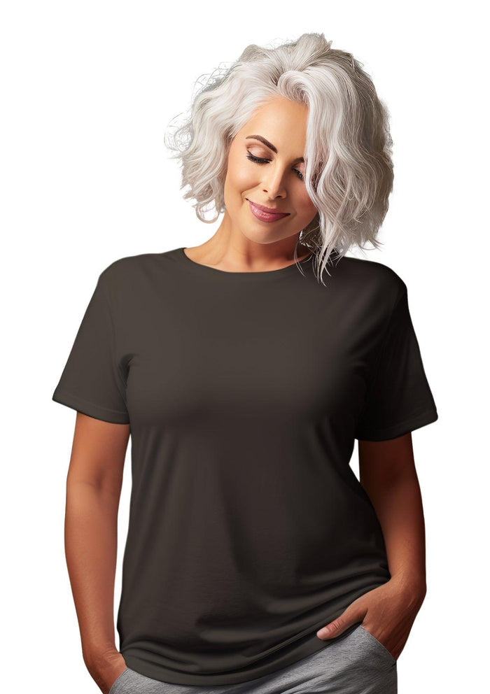 womens gray asphalt relax fit t-shirt short sleeve crew neck airlume cotton lifestyle image