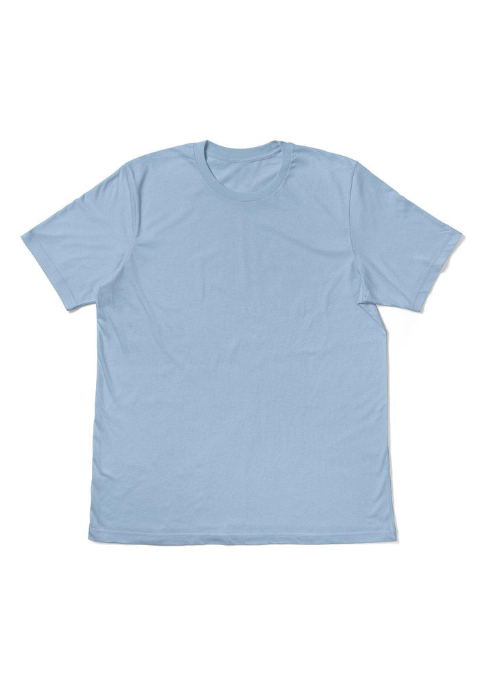 Women’s Baby Blue Boyfriend Cut T-Shirt front flat lay in Airlume cotton