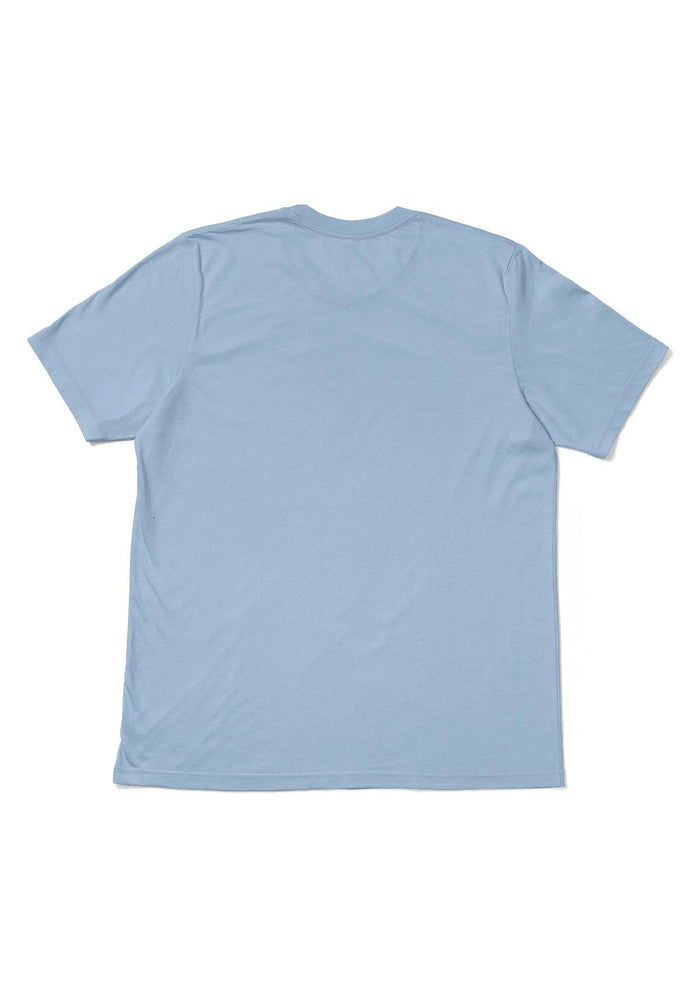 Women’s Baby Blue Boyfriend Cut T-Shirt back flat lay in Airlume cotton