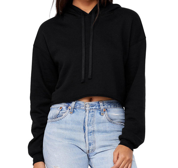 Women’s black cropped fleece hoodie - front view