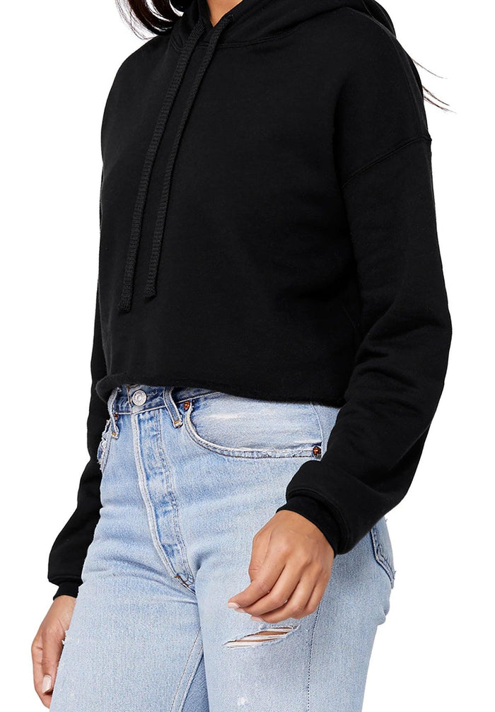 Women’s black cropped fleece hoodie - back view