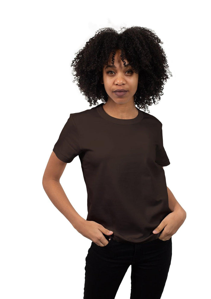 womens brown boyfriend cut t-shirt short sleeve crew neck airlume cotton lifestyle image