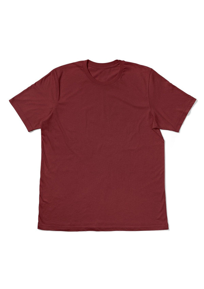 womens burgundy  boyfriend cutt  t-shirt short sleeve crew neck airlume cotton front flat image