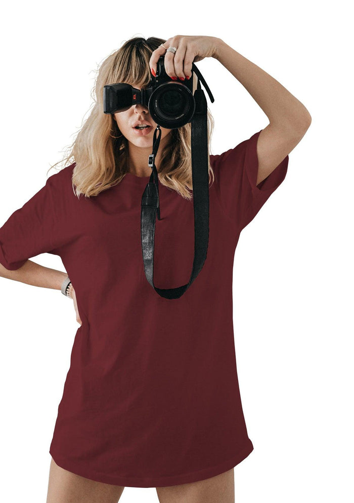 womens burgundy  boyfriend cutt  t-shirt short sleeve crew neck airlume cotton lifestyle image