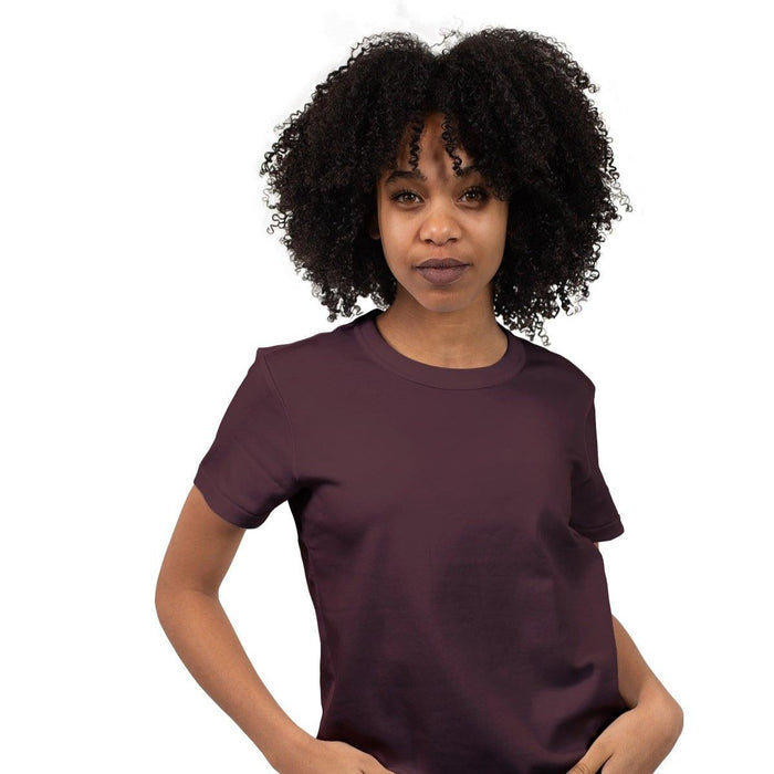 mens burgundy maroon classic fit  t-shirt short sleeve crew neck airlume cotton lifestyle image