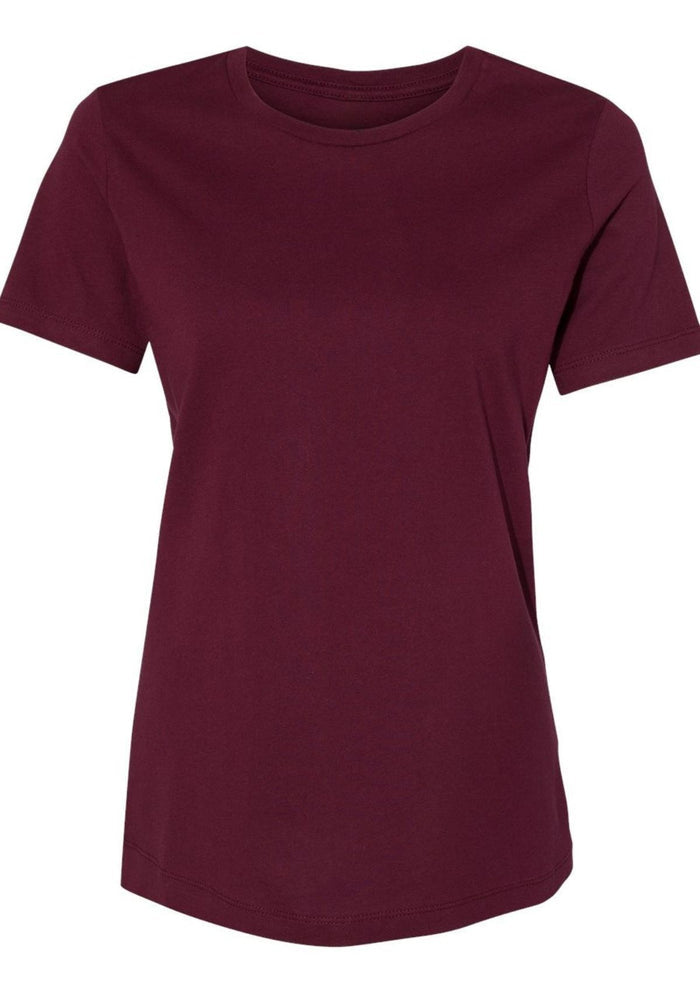 womens burgundy relax fit t-shirt short sleeve crew neck airlume cotton front 3D image