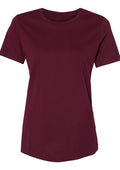 womens burgundy relax fit t-shirt short sleeve crew neck airlume cotton front 3D image