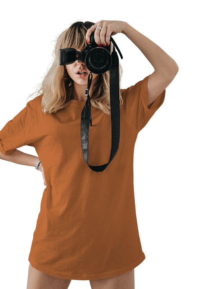 womens-orange boyfriend cut t-shirt short sleeve crew neck airlume cotton lifestyle image