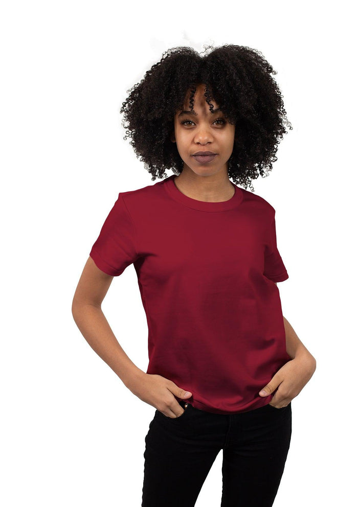 womens red boyfriend t-shirt short crew neck airlume cotton lifestyle image