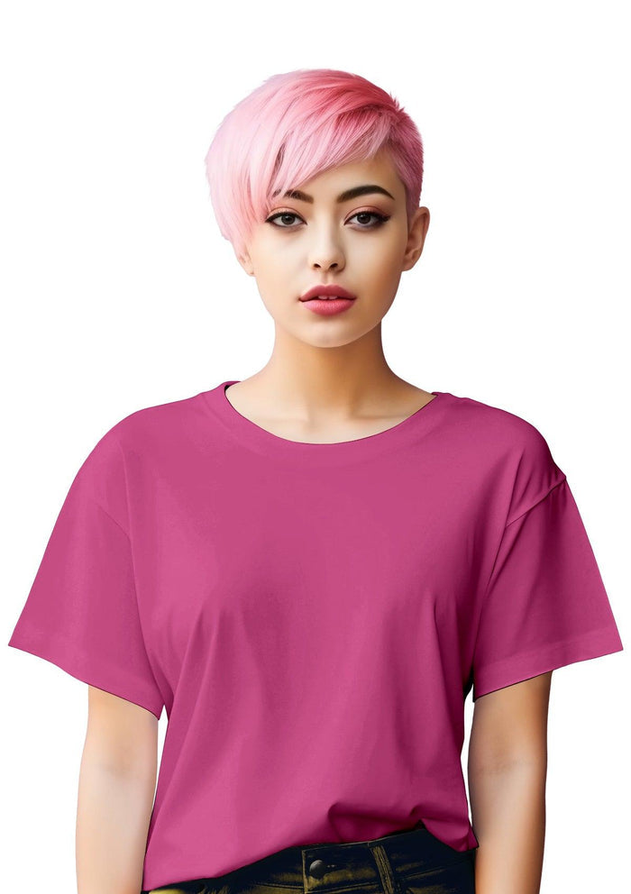womens pink relax fit  t-shirt airlume cotton lifestyle image