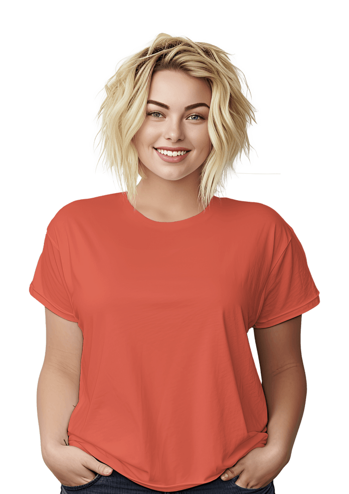 womens orange boyfriend cut t-shirt short sleeve crew neck airlume cotton lifestyle image
