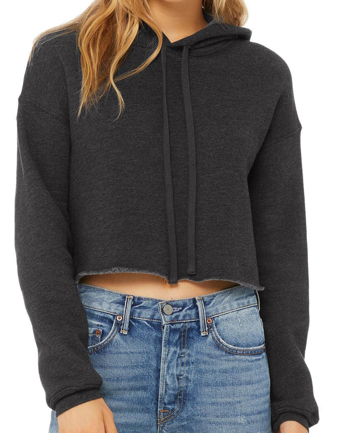 womens charcoal gray crop hoodie fleece front lifestyle image