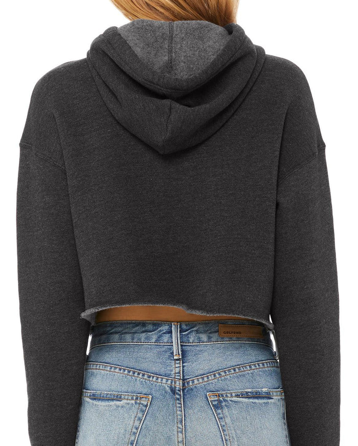 womens charcoal gray crop hoodie fleece front lifestyle image
