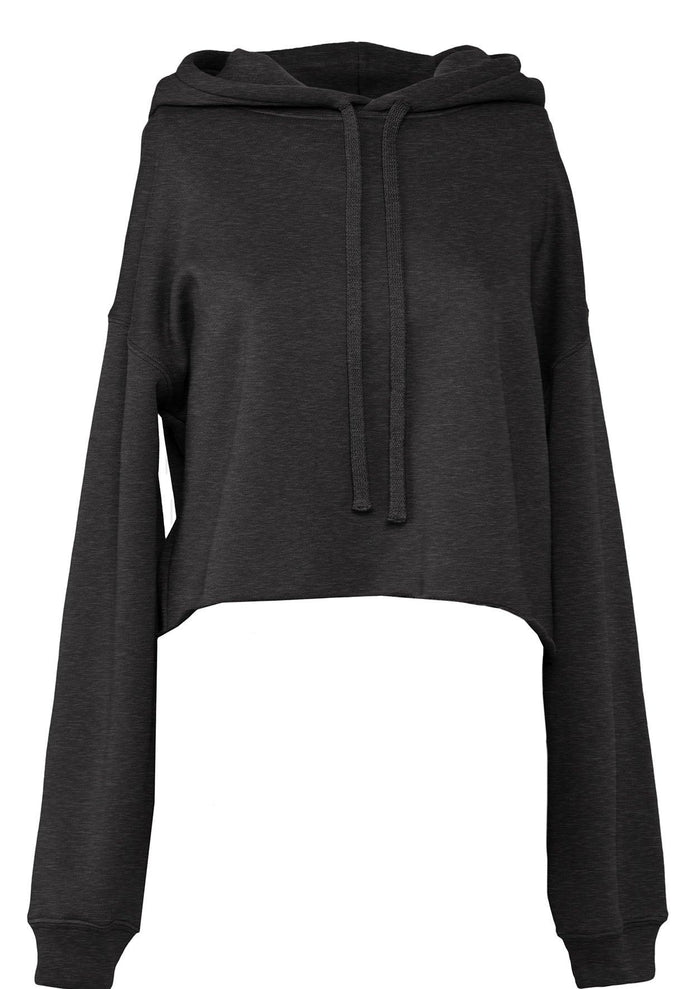womens charcoal gray crop hoodie fleece front flat image