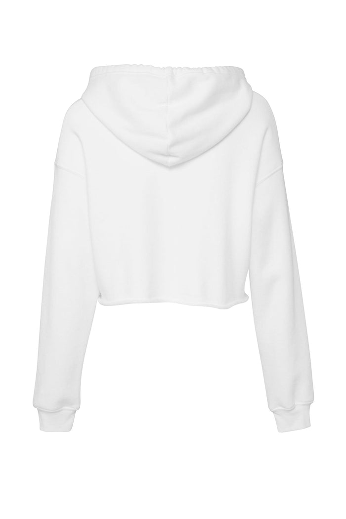 womens white cropped hoodie fleece back flat view