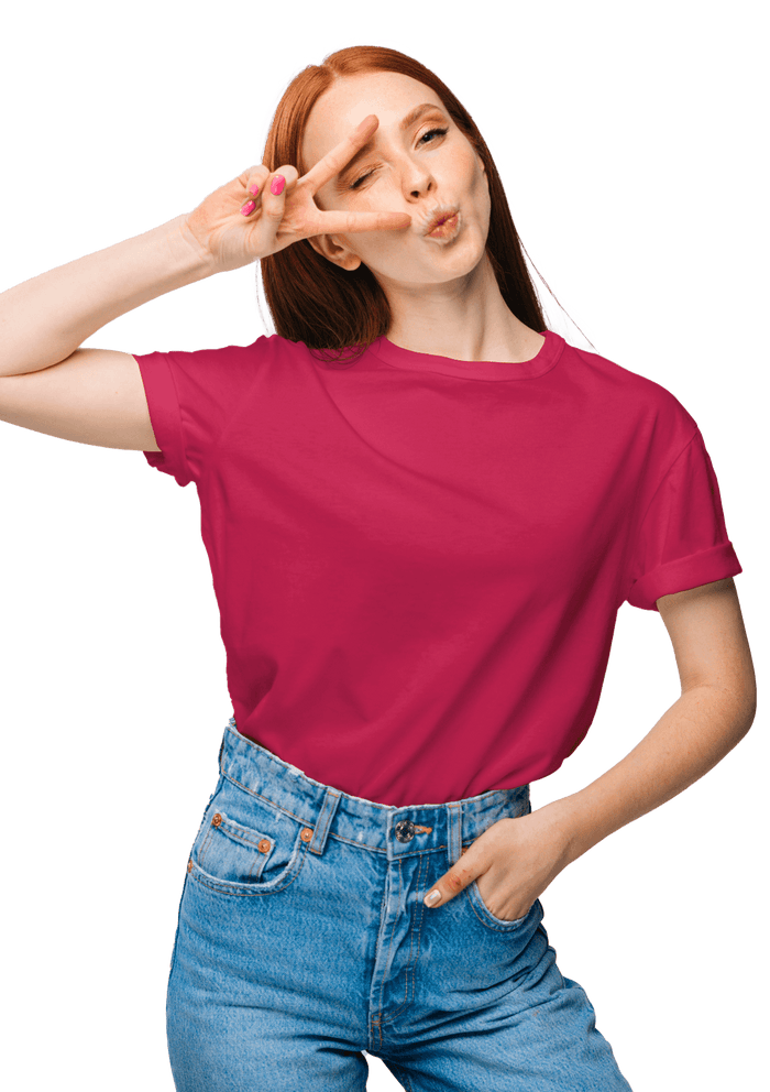 womens pink fuchsia boyfriend cut t-shirt airlume cotton lifestyle image