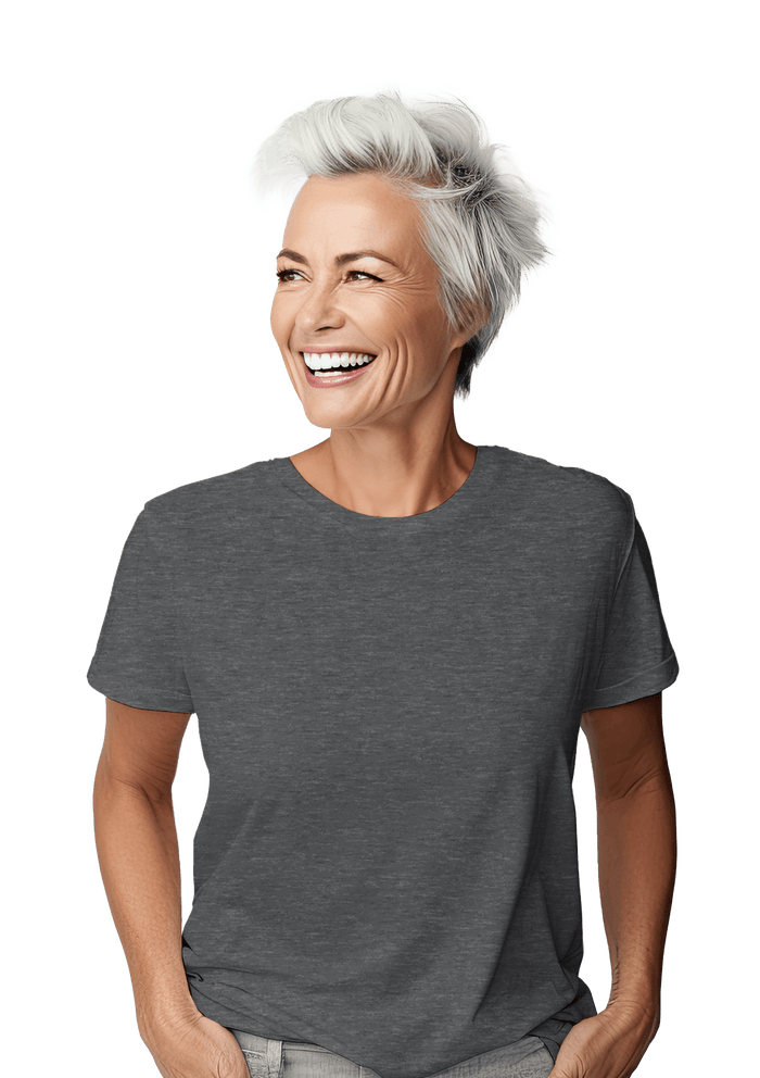 womens heather gray relax fit short sleeve crew neck triblend front lifestyle image