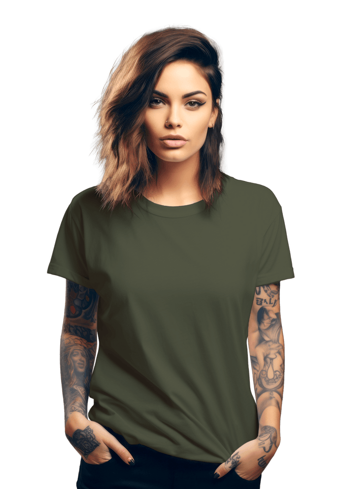 womens military green boyfriend cut t-shirt short sleeve crew-neck airlume cotton lifestyle image
