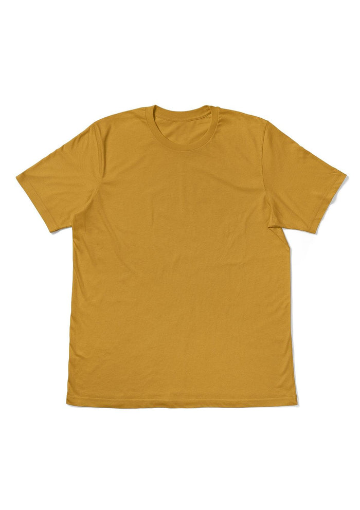 womens mustard yellow boyfriend cut t-shirt short sleeve crew neck airlume cotton front flat image