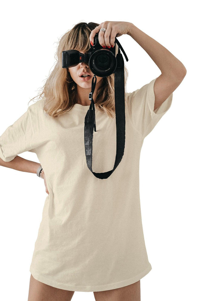 womens cream boyfriend cut t-shirt short sleeve natural airlume cotton lifestyle image