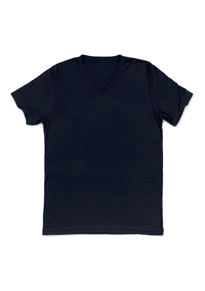 womens navy boyfriend cut t-shirt v-neck short sleeve front flat image