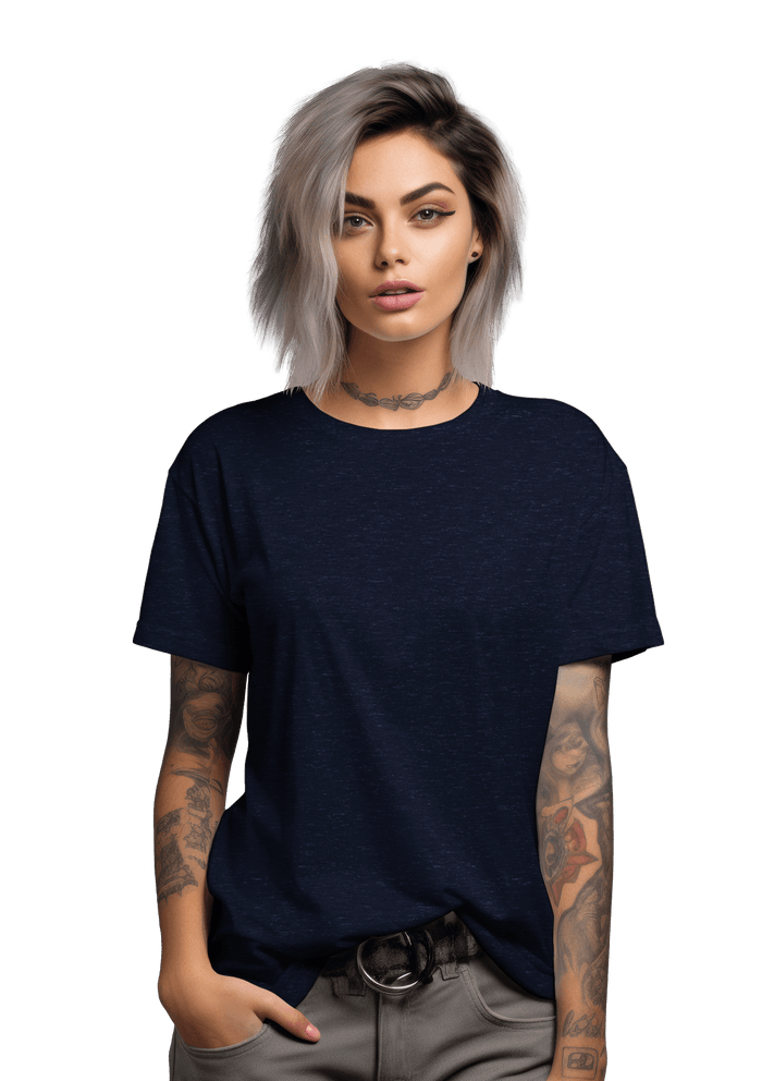 womens navy relax fit t-shirt short sleeve crew neck airlume cotton lifestyle image