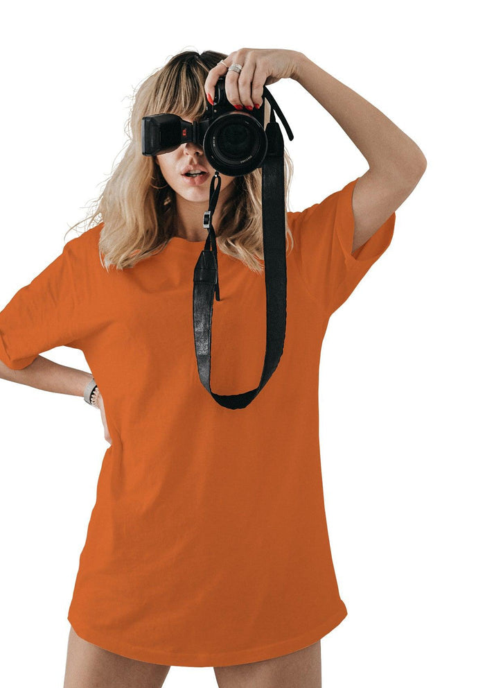 womens-orange boyfriend cut t-shirt short sleeve crew neck airlume cotton lifestyle image