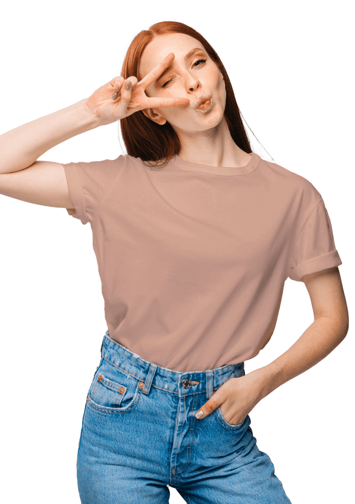 womens-peach-boyfriend cut t-shirt short sleeve crew neck airlume cotton lifestyle image