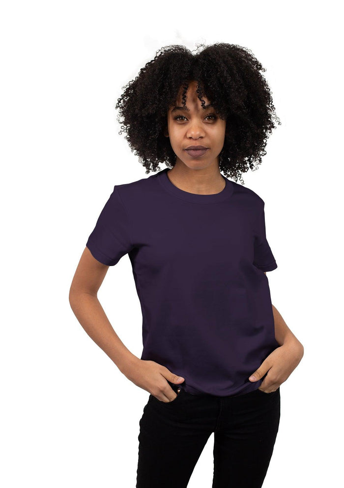 women purple boyfriend cut  t-shirt airlume cotton short sleeve lifestyle image