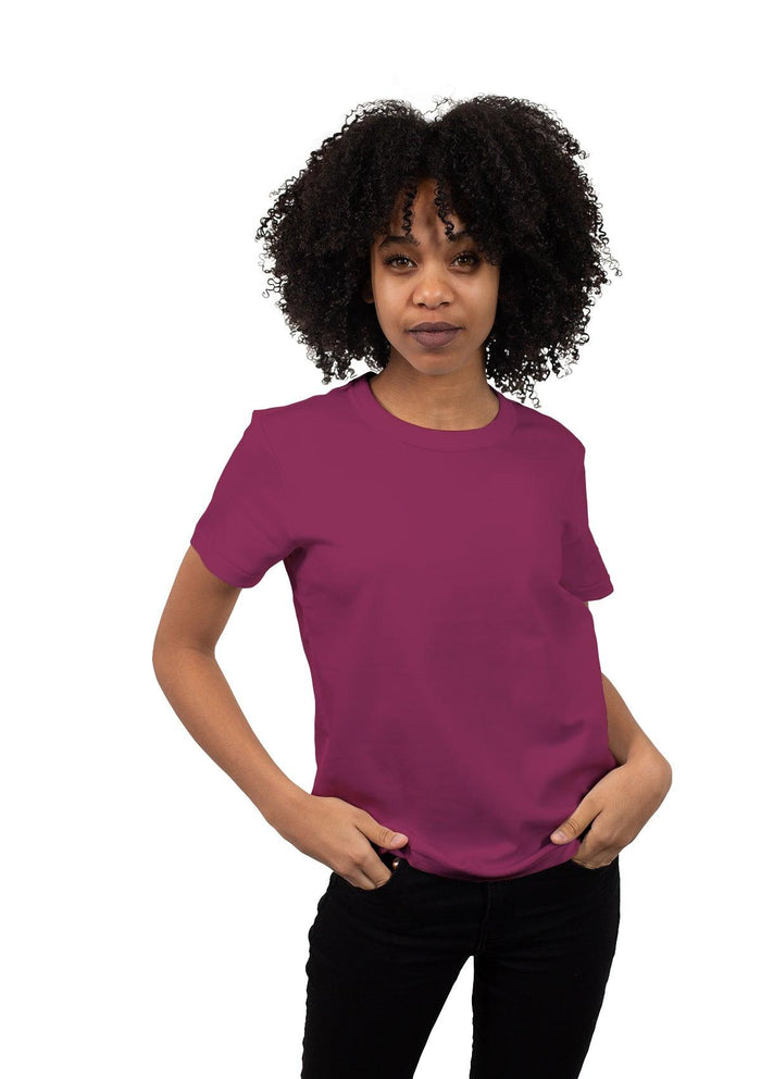 womens pink berry boyfriend cut t-shirt airlume cotton lifestyle image