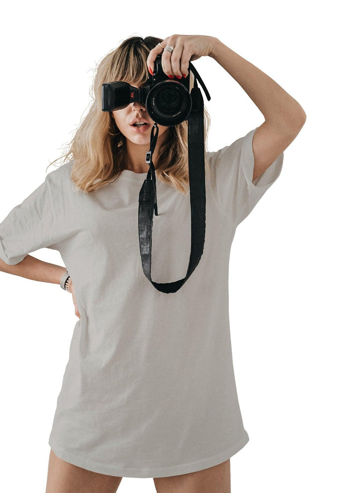 womens gray boyfriend cut t-shirt short sleeve crew neck airlume cotton lifestyle image