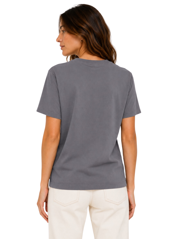 womens gray boyfriend cut t-shirt short sleeve crew neck airlume cotton back image