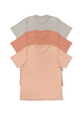3 pack bundle of womens boyfriend fit t-shirts in peach, sunset and dust tan