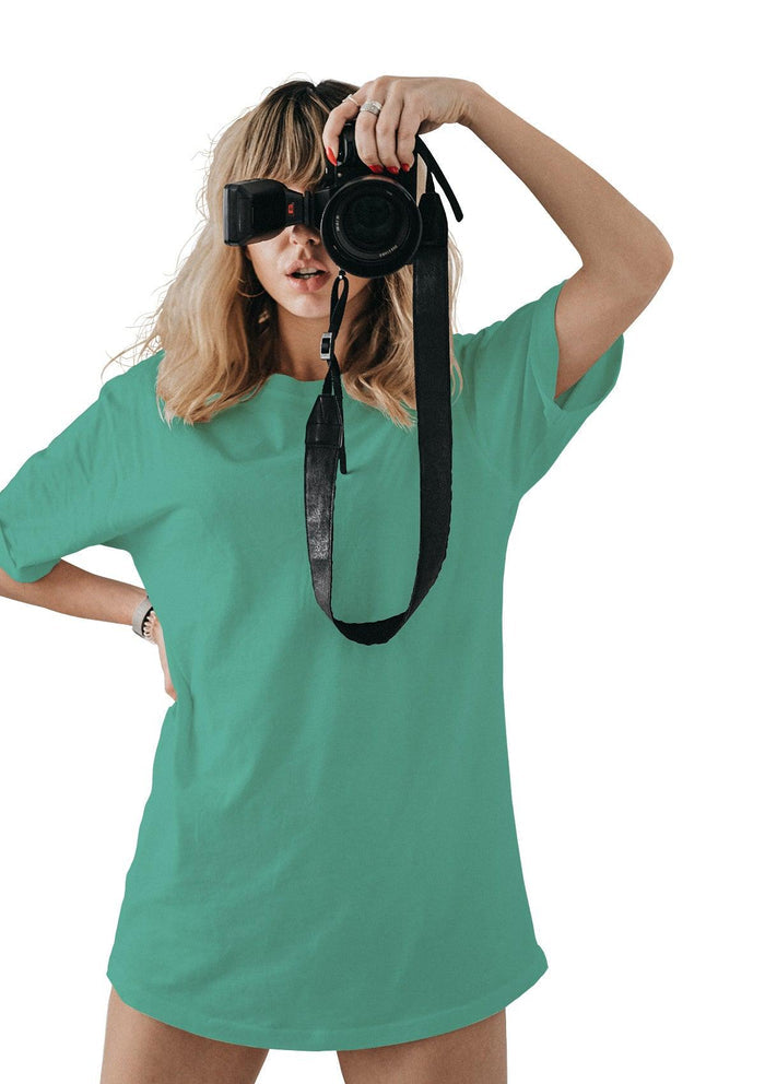 womens teal green boyfriend cut t-shirts short sleeve crew neck airlume cotton lifestyle image