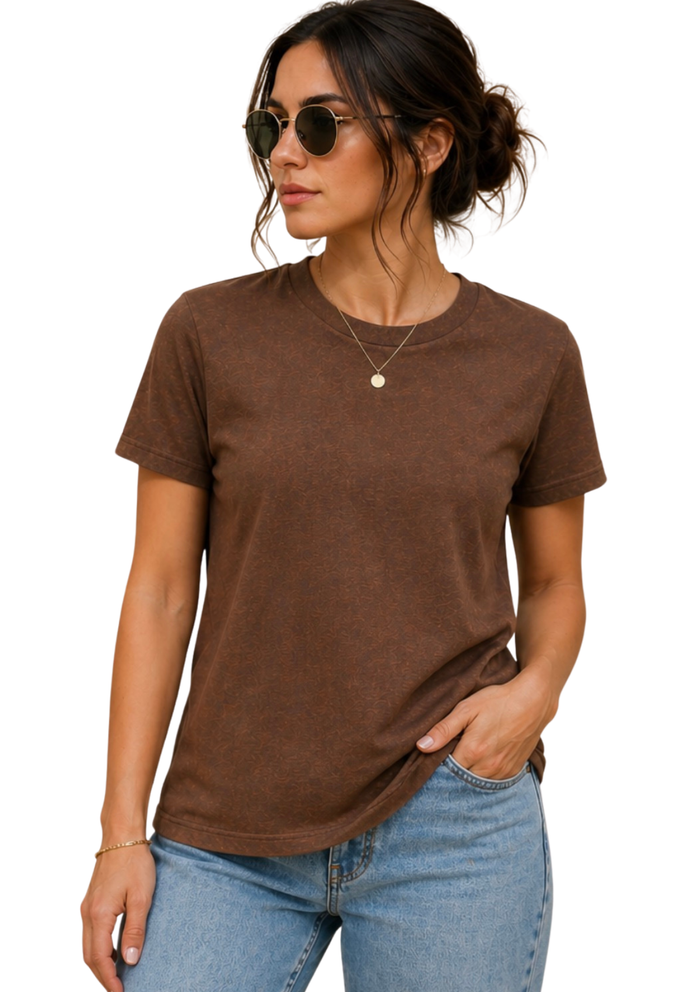 womens vintage brown boyfriend cut t-shirt short sleeve crew-neck airlume cotton lifestyle image