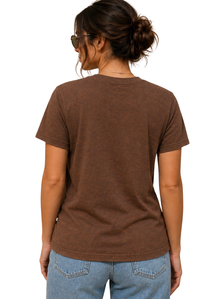 womens vintage brown boyfriend cut t-shirt short sleeve crew-neck airlume cotton back lifestyle view