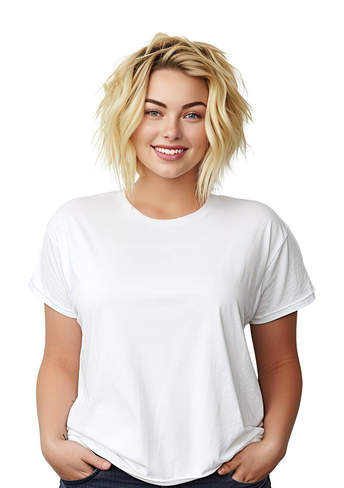 women's white relaxed fit t-shirt airlume cotton crew neck lifestyle image