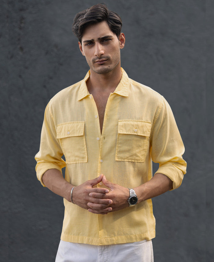 Yellow Linen Double Pocket Shirt