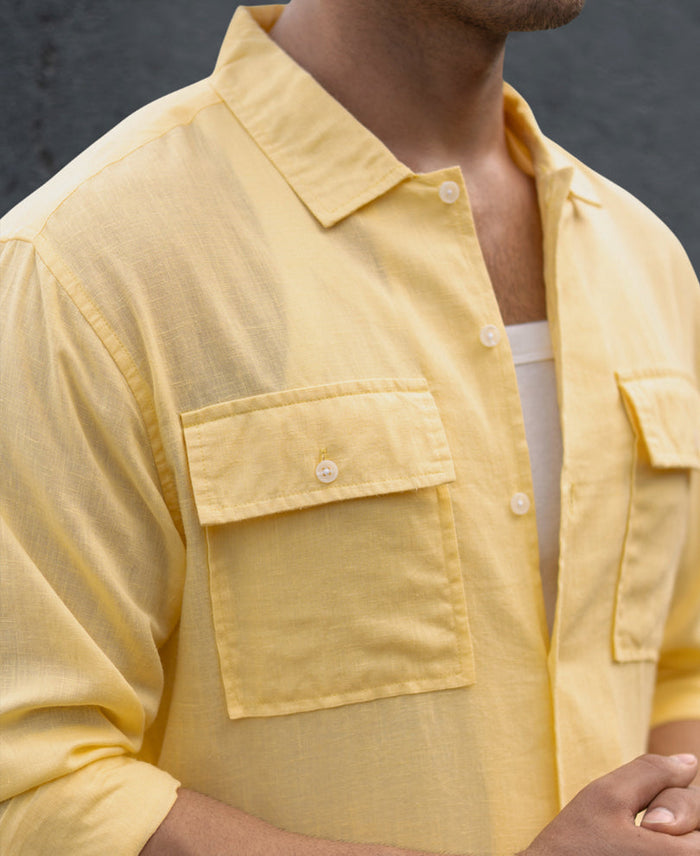 Yellow Linen Double Pocket Shirt