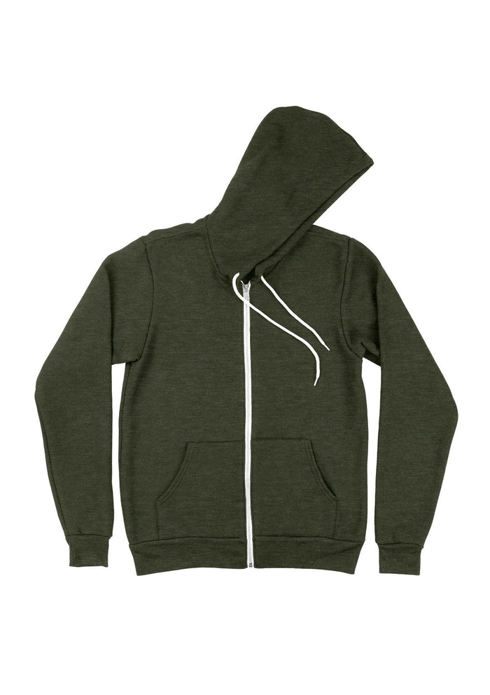 unisex forest green zip hoodie fleece flat front image