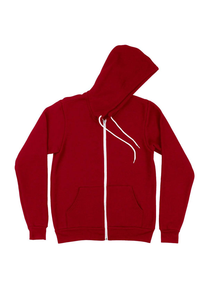 unisex red zip hoodie fleece flat front image